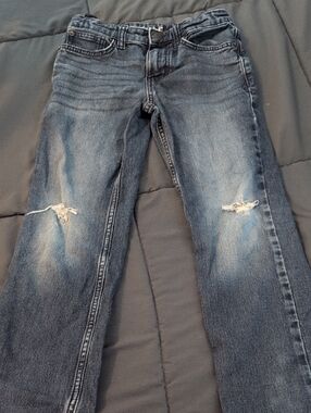 Cat & Jack Men's Distressed Blue Straight Jeans